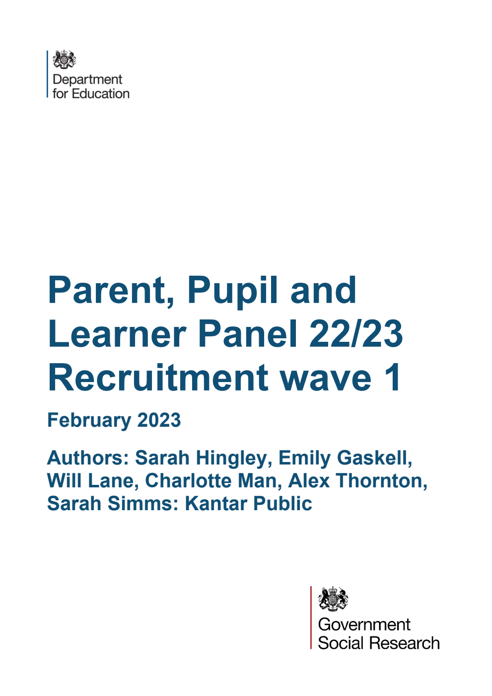 DFE-RR1324 Parent, Pupil and Learner Panel 22/23 Recruitment wave 1. February 2023