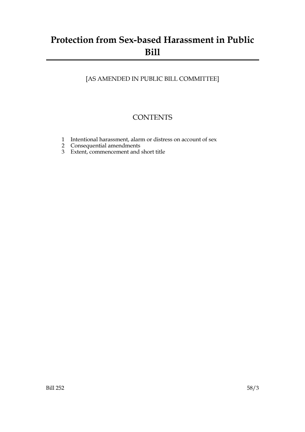 Protection from Sex-based Harassment in Public Bill [as amended in Public Bill Committee]