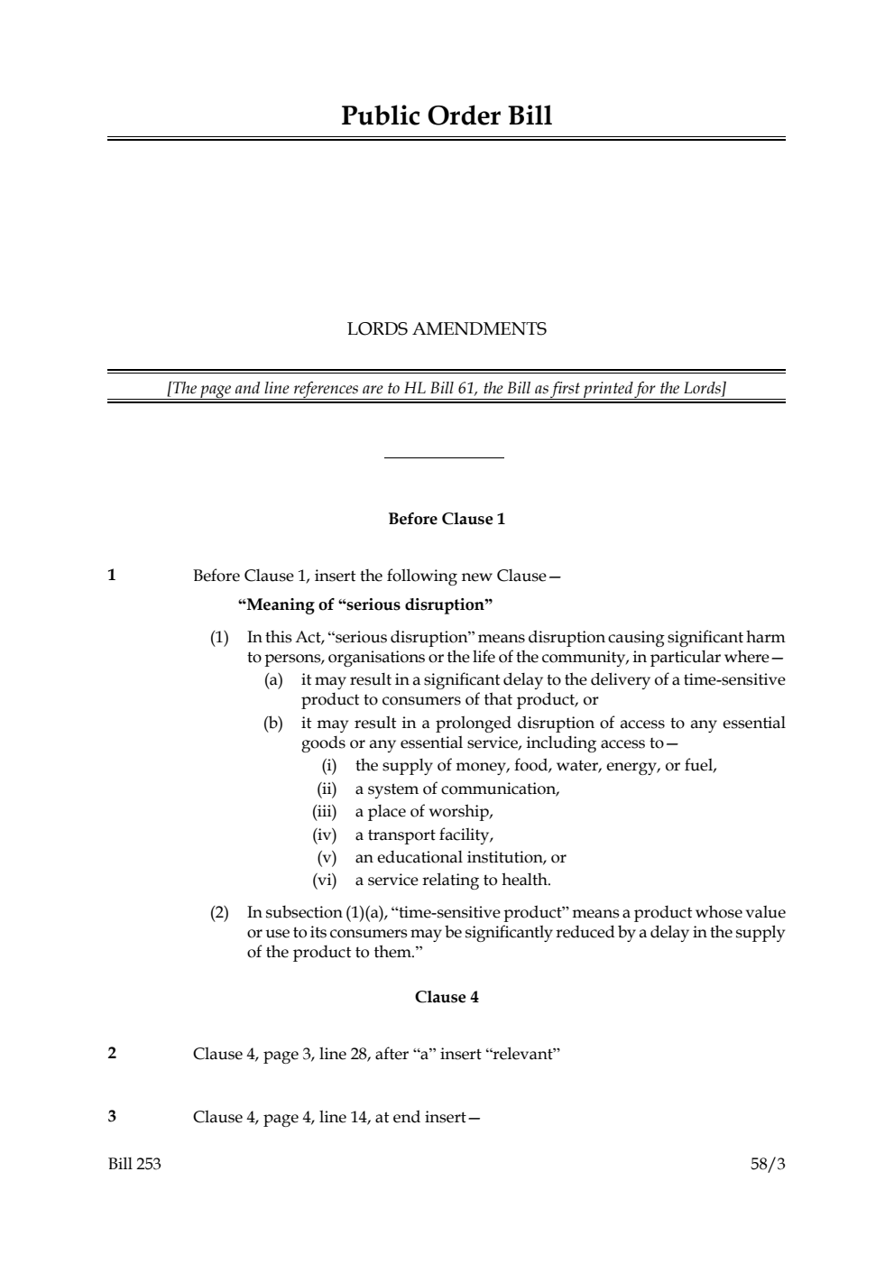 Public Order Bill Lords Amendments