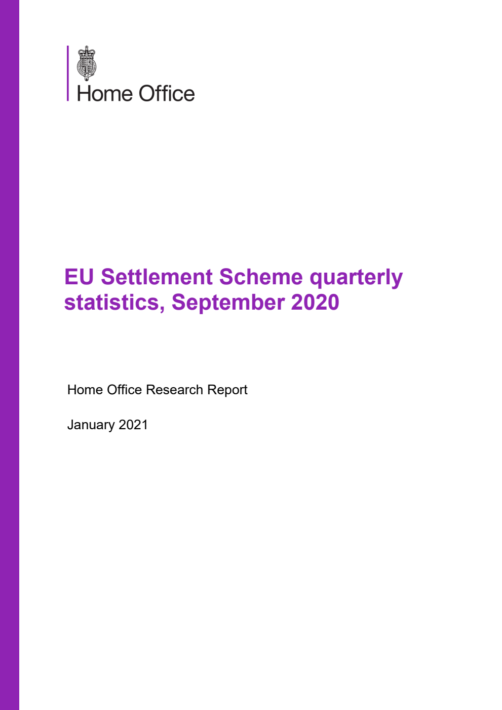 Home Office Research Report EU Settlement Scheme quarterly statistics, September 2020