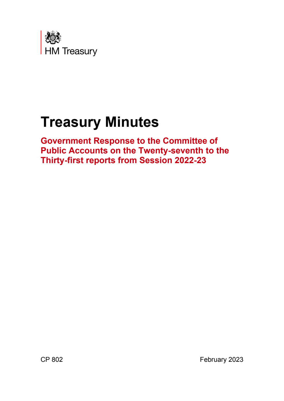 Treasury Minutes Government Response to the Committee of Public Accounts on the Twenty-seventh to the Thirty-first reports from Session 2022-23