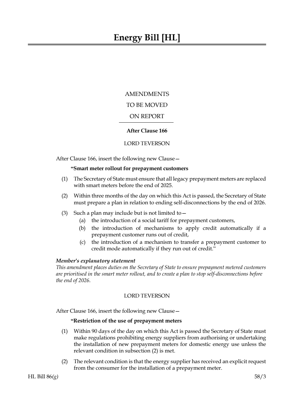 Energy Bill Amendments to be moved on Report