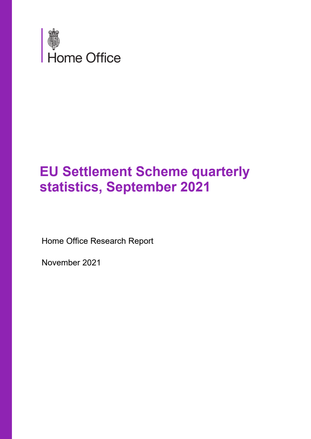 Home Office Research Report EU Settlement Scheme quarterly statistics, September 2021