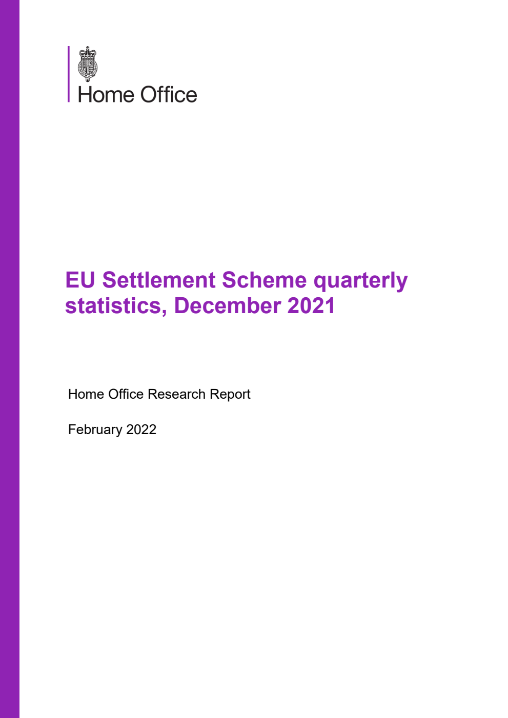 Home Office Research Report EU Settlement Scheme quarterly statistics, December 2021