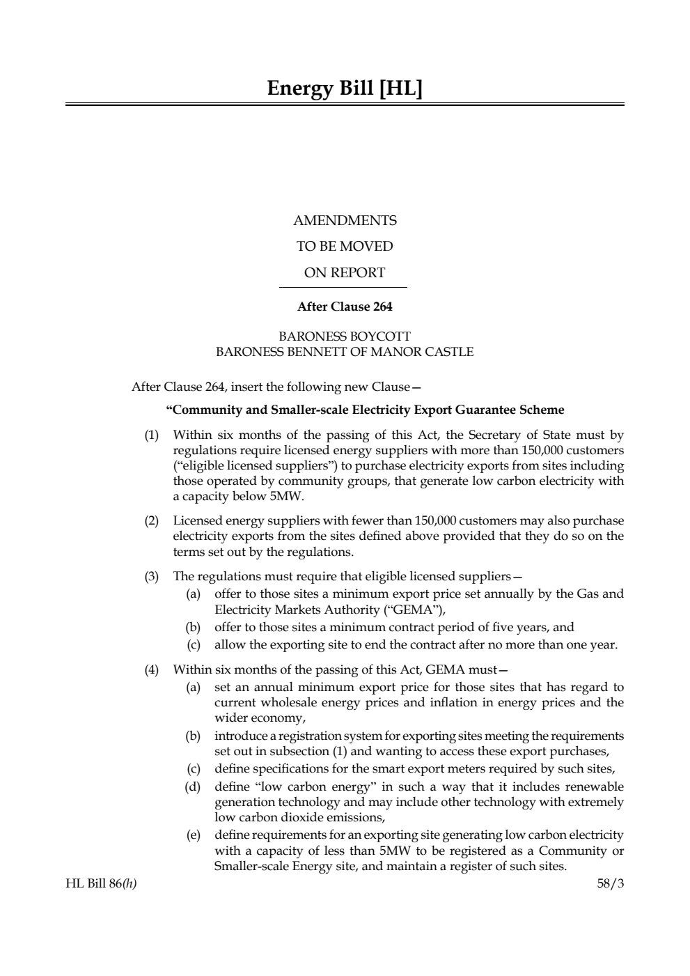 Energy Bill Amendments to be moved on Report