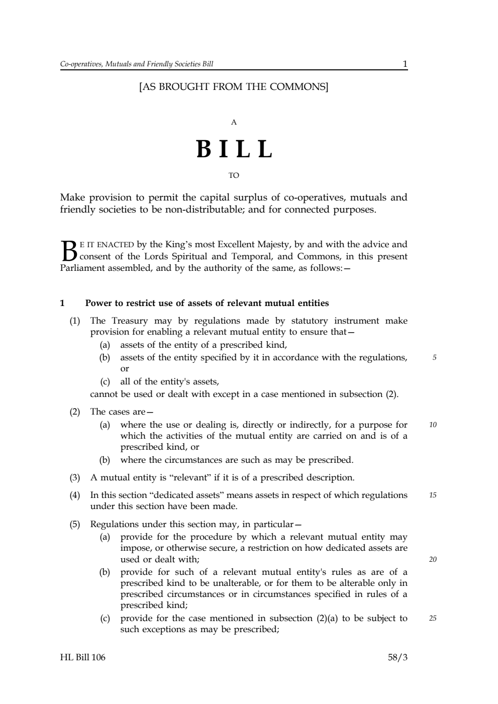 Co-operatives, Mutuals and Friendly Societies Bill [as brought from the Commons]