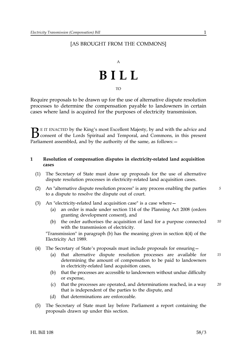 Electricity Transmission (Compensation) Bill [as brought from the Commons]
