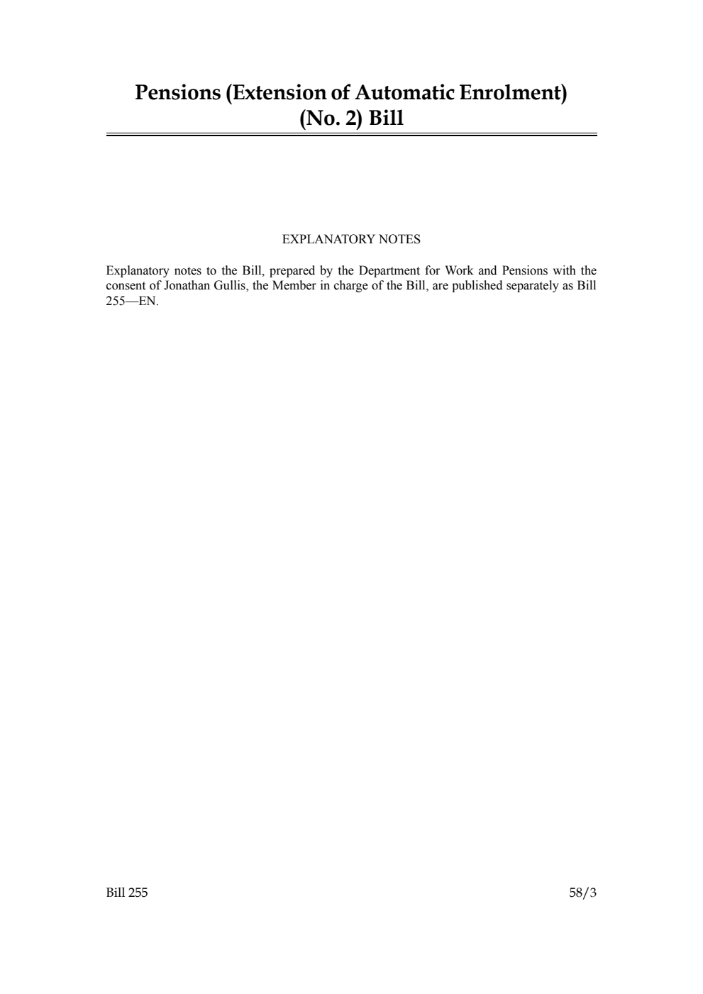 Pensions (Extension of Automatic Enrolment) (No. 2) Bill