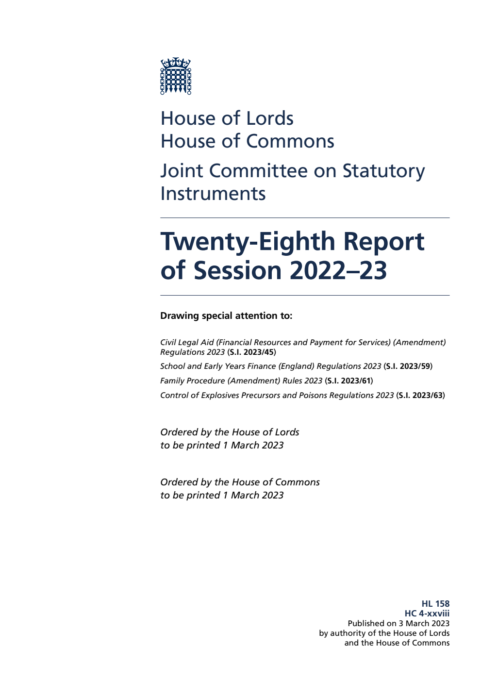 Joint Committee on Statutory Instruments 28th Report of Session 2022-23
