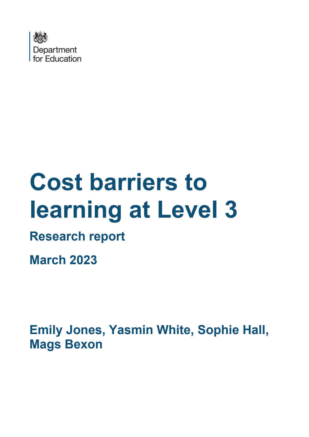 DFE-RR1267 Cost barriers to learning at Level 3. Research report. March 2023
