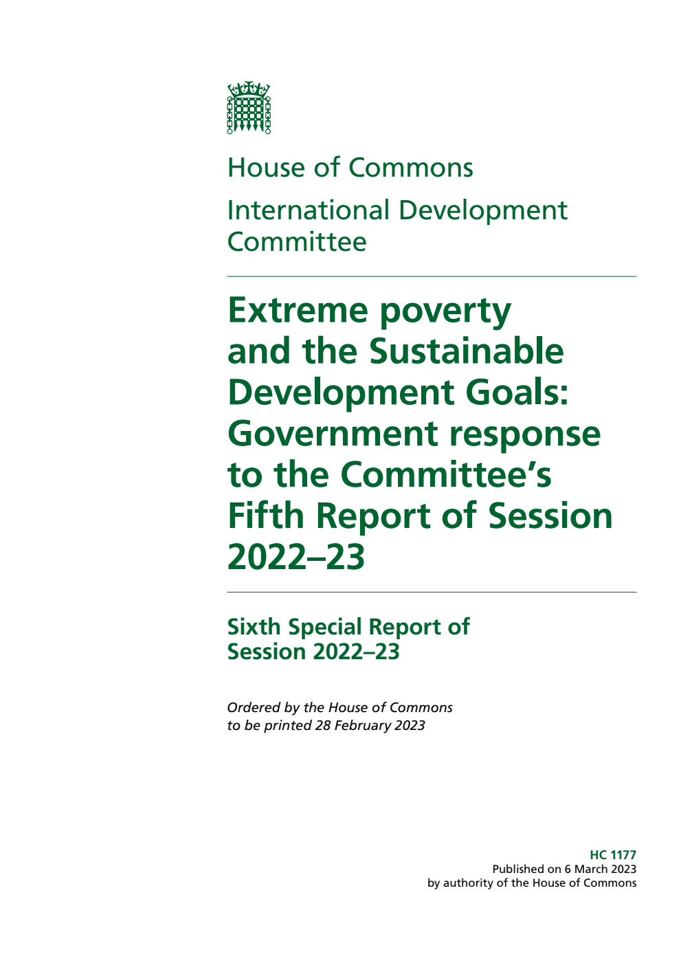International Development Committee 6th Special Report. Extreme poverty and the Sustainable Development Goals: Government response to the Committee’s Fifth Report of Session 2022–23