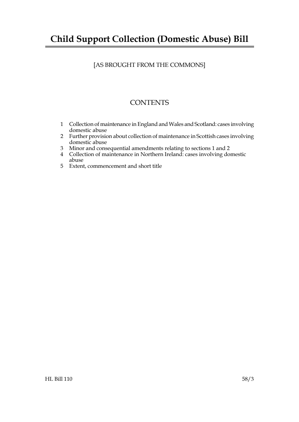 Child Support Collection (Domestic Abuse) Bill [as brought from the Commons]