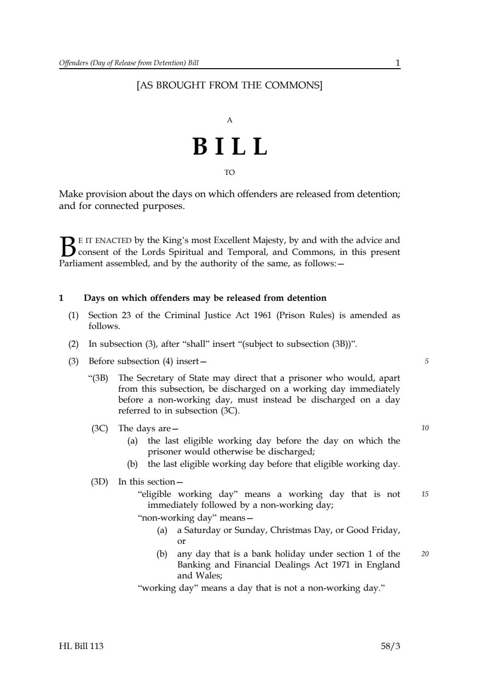 Offenders (Day of Release from Detention) Bill [as brought from the Commons]