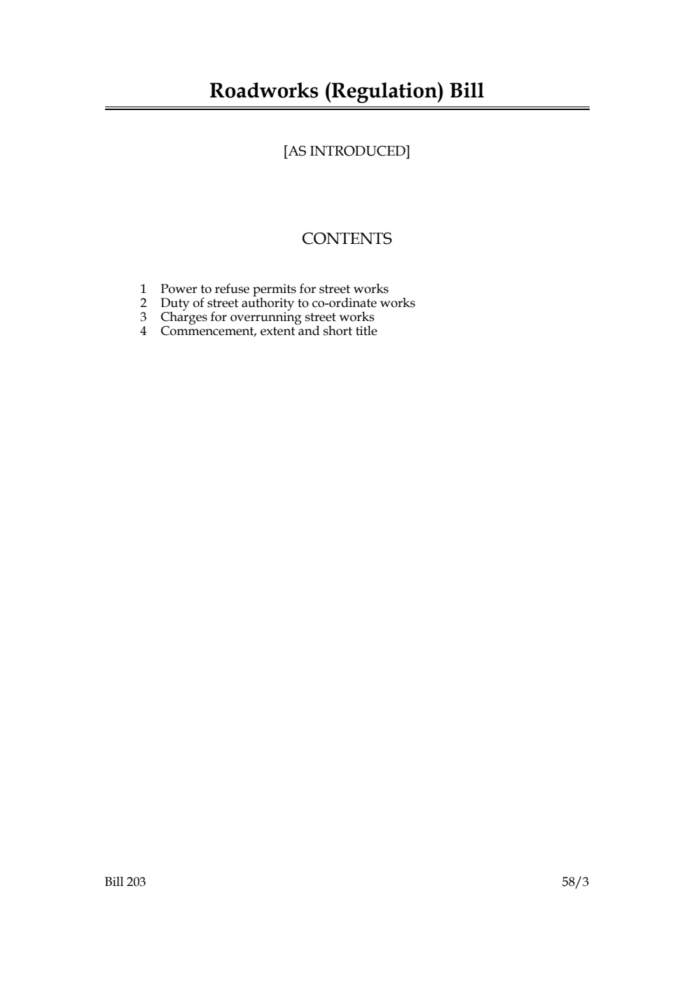 Roadworks (Regulation) Bill