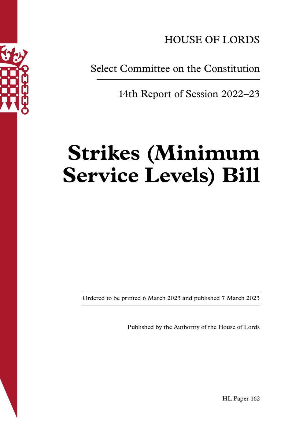 Constitution Committee 14th Report. Strikes (Minimum Service Levels) Bill