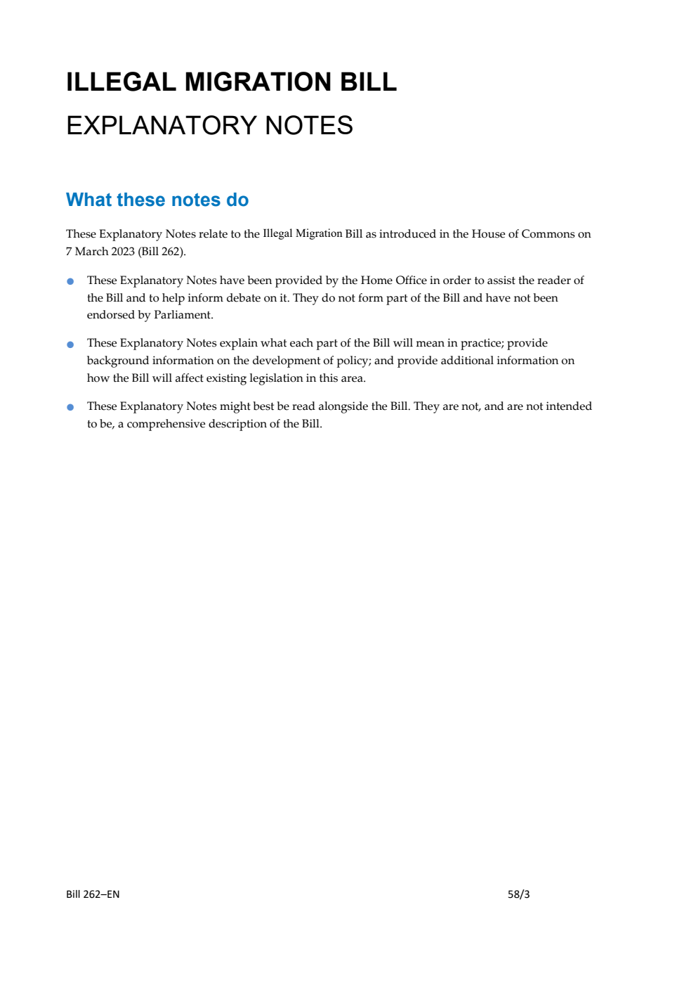 Illegal Migration Bill Explanatory Notes