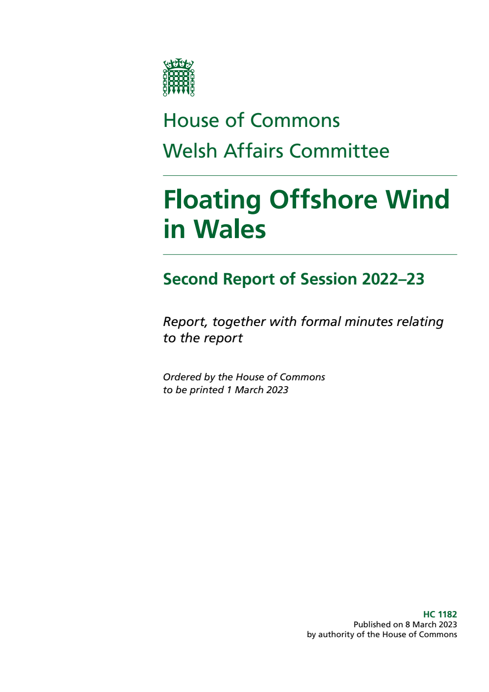 Welsh Affairs Committee 2nd Report. Floating Offshore Wind in Wales Volume 1. Report