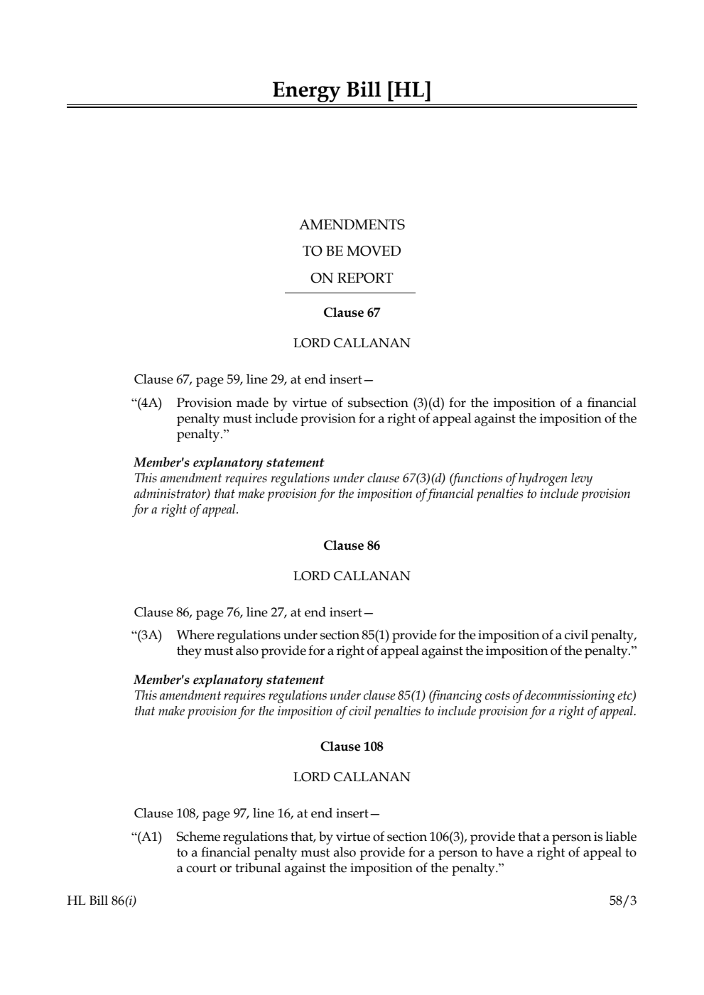 Energy Bill Amendments to be moved on Report