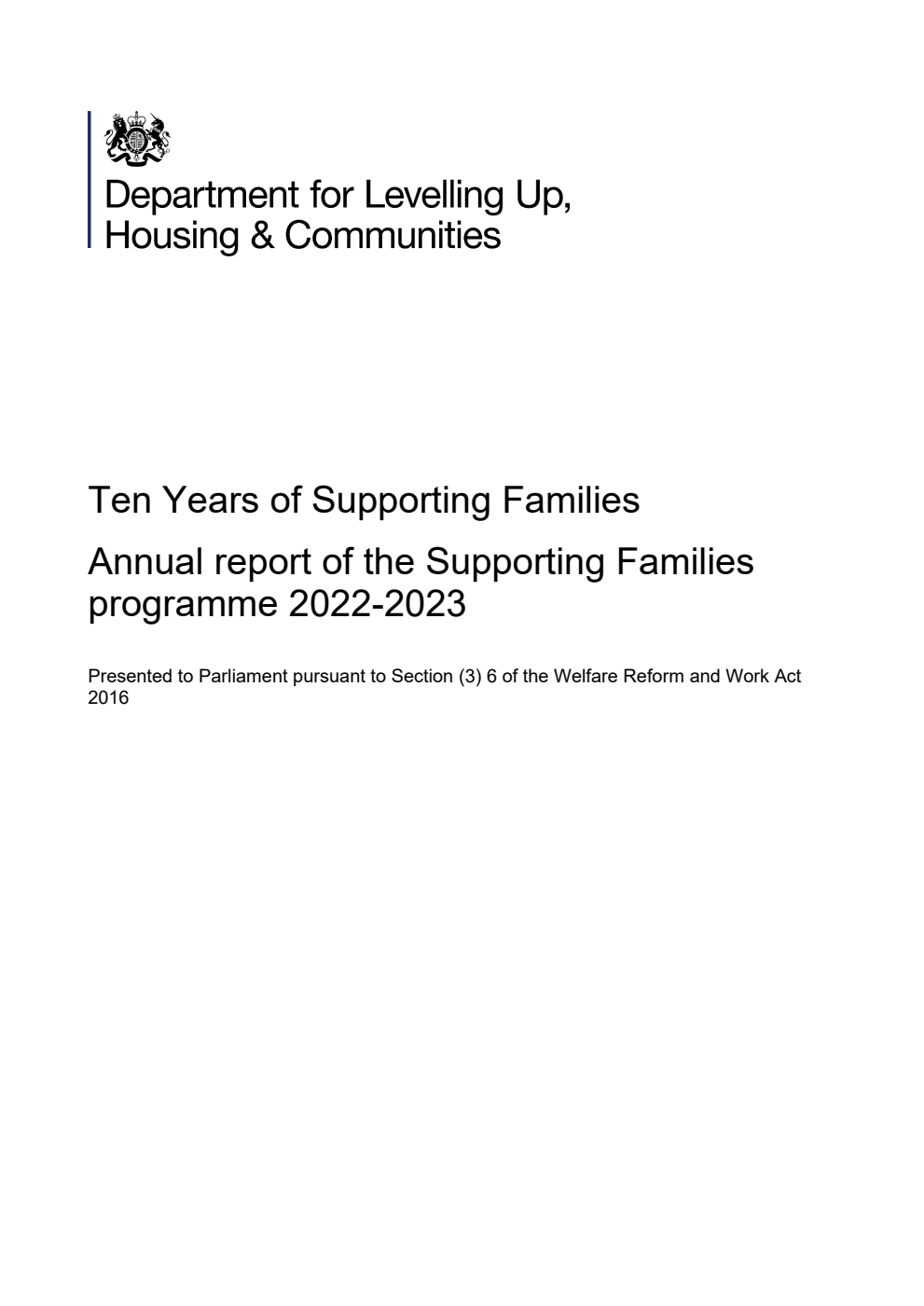 Ten Years of Supporting Families. Annual report of the Supporting Families programme 2022-2023