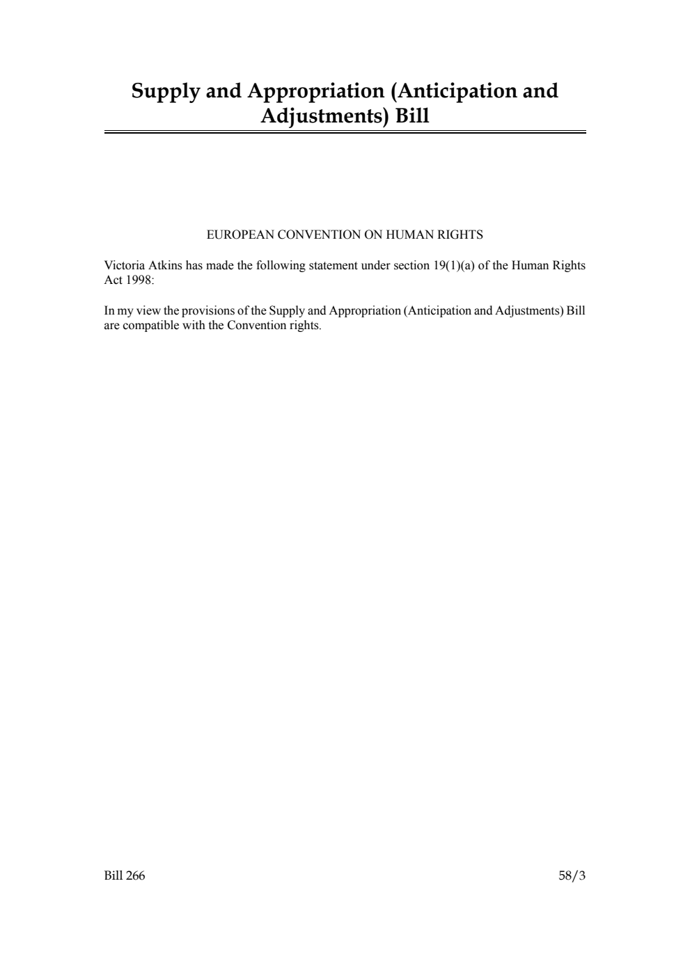 Supply and Appropriation (Anticipation and Adjustments) Bill