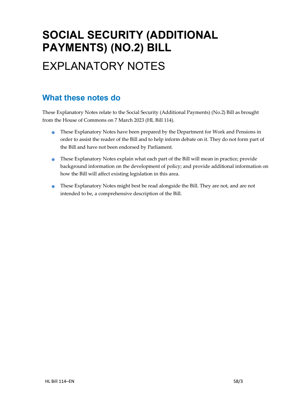 Social Security (Additional Payments) (No. 2) Bill Explanatory Notes