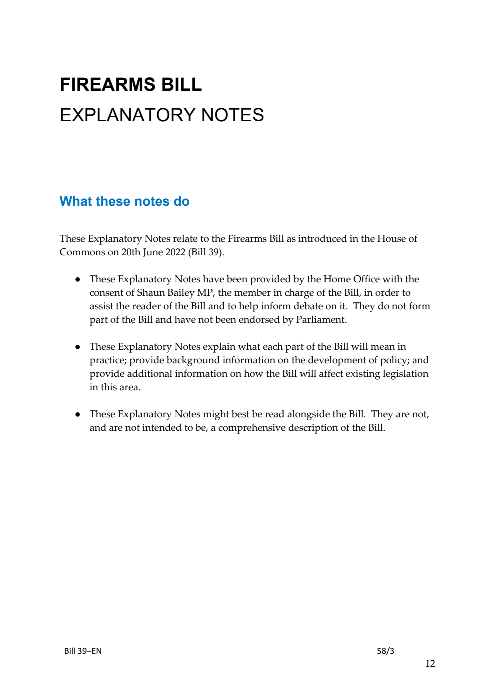 Firearms Bill Explanatory Notes