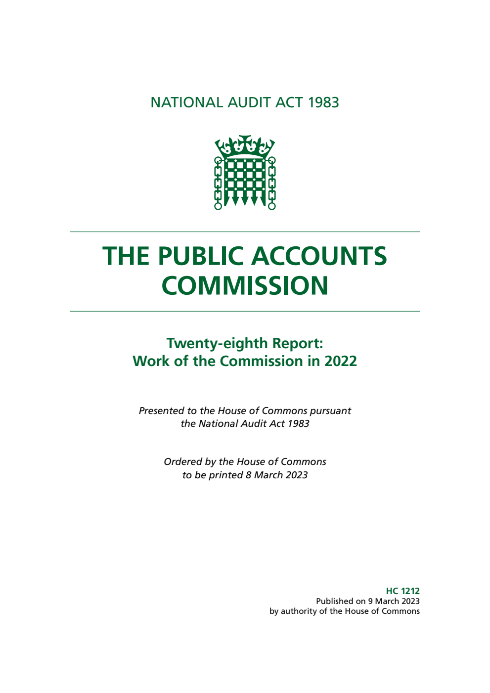 The Public Accounts Commission 28th Report. Work of the Commission in 2022