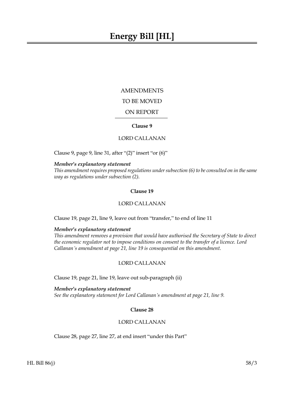 Energy Bill Amendments to be moved on Report