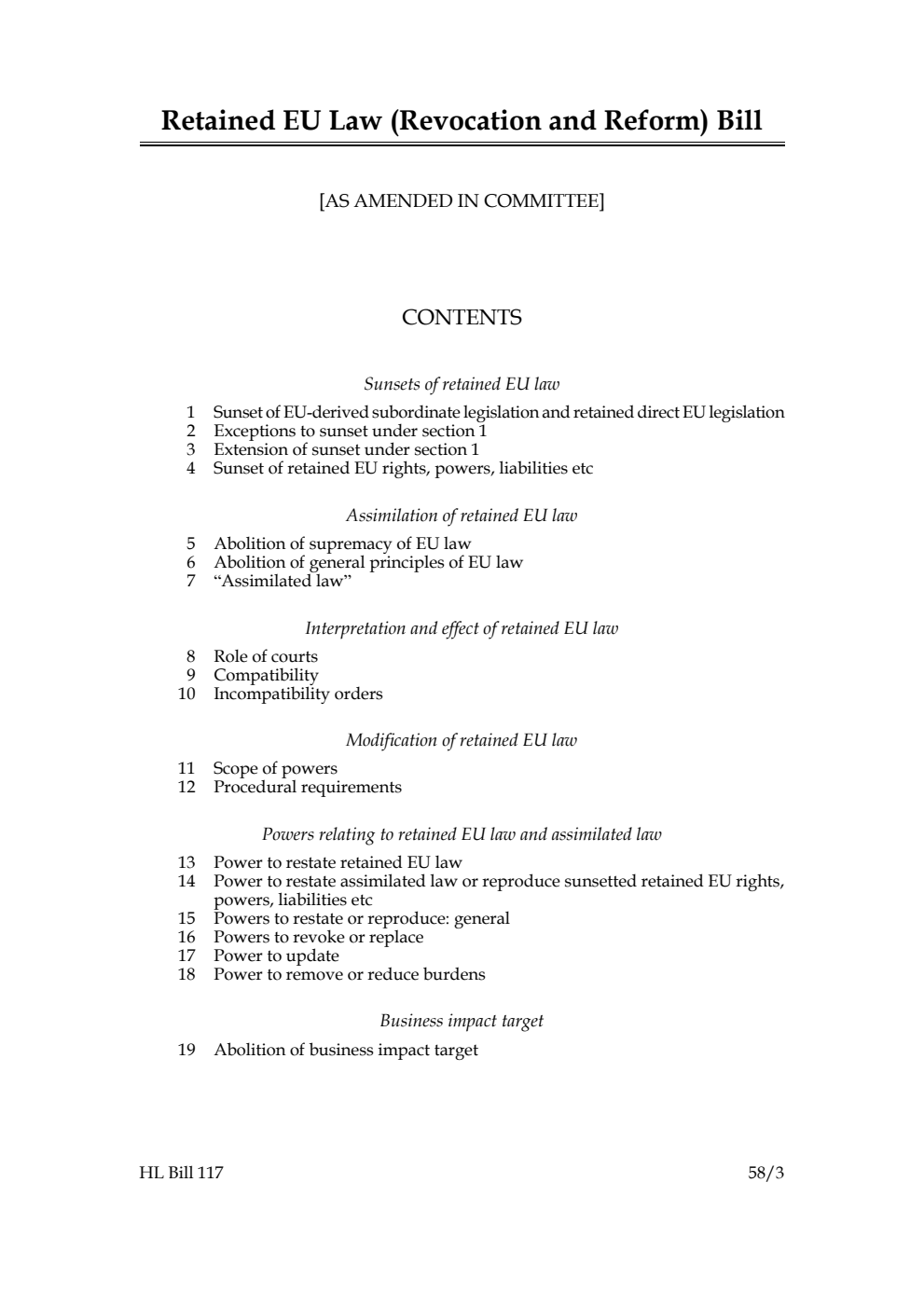 Retained EU Law (Revocation and Reform) Bill [as amended in Committee]