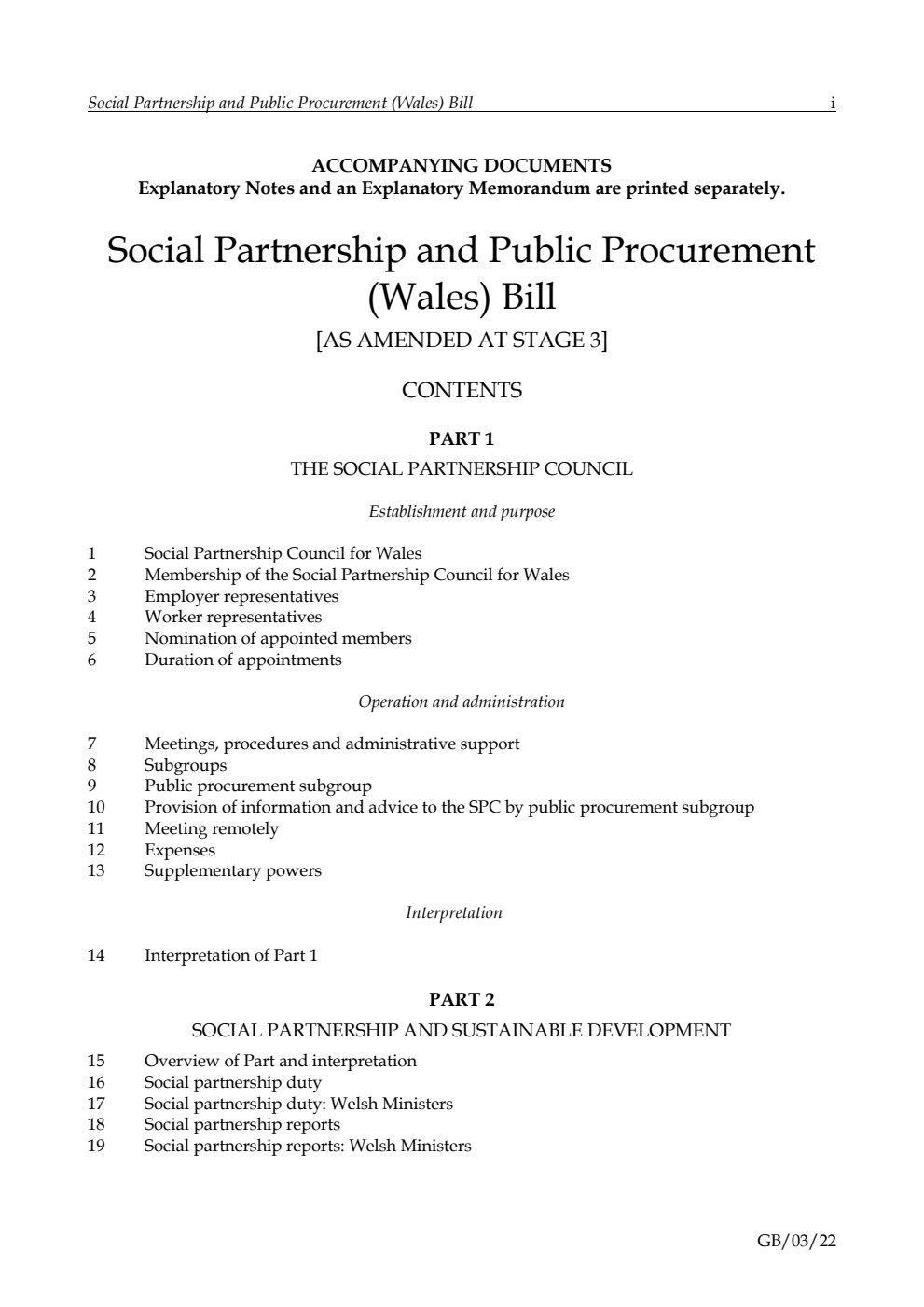 Social Partnership and Public Procurement (Wales) Bill [as amended at Stage 3]