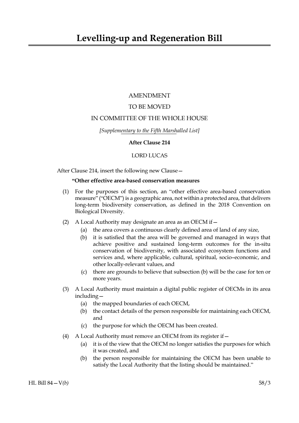 Levelling-up and Regeneration Bill Amendment to be moved in Committee of the Whole House [Supplementary to the Fifth Marshalled List]