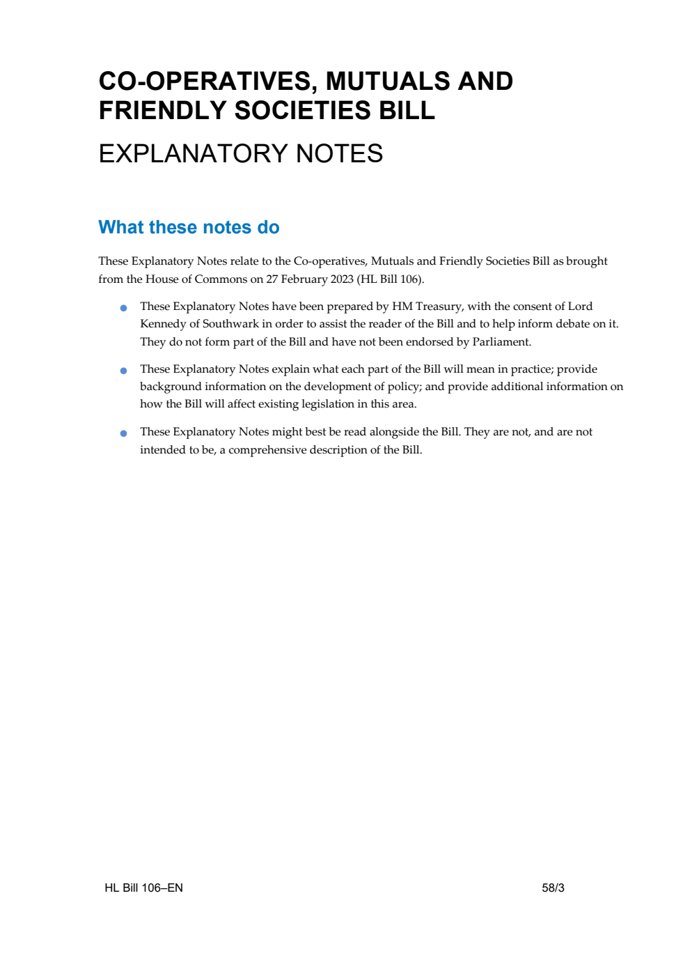 Co-operatives, Mutuals and Friendly Societies Bill Explanatory Notes