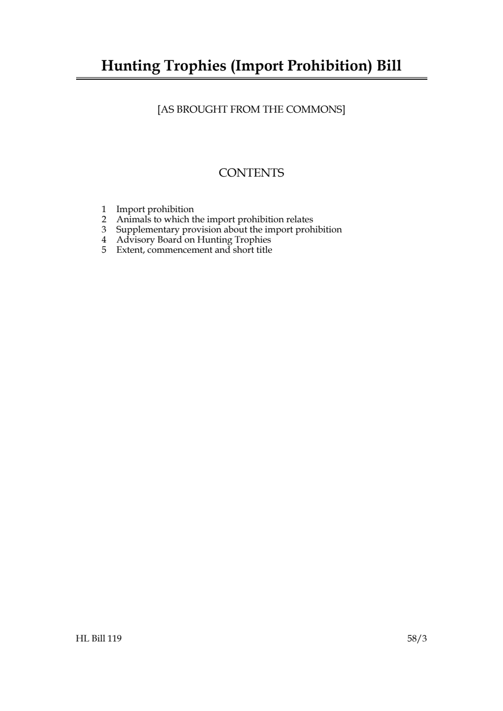 Hunting Trophies (Import Prohibition) Bill [as brought from the Commons]
