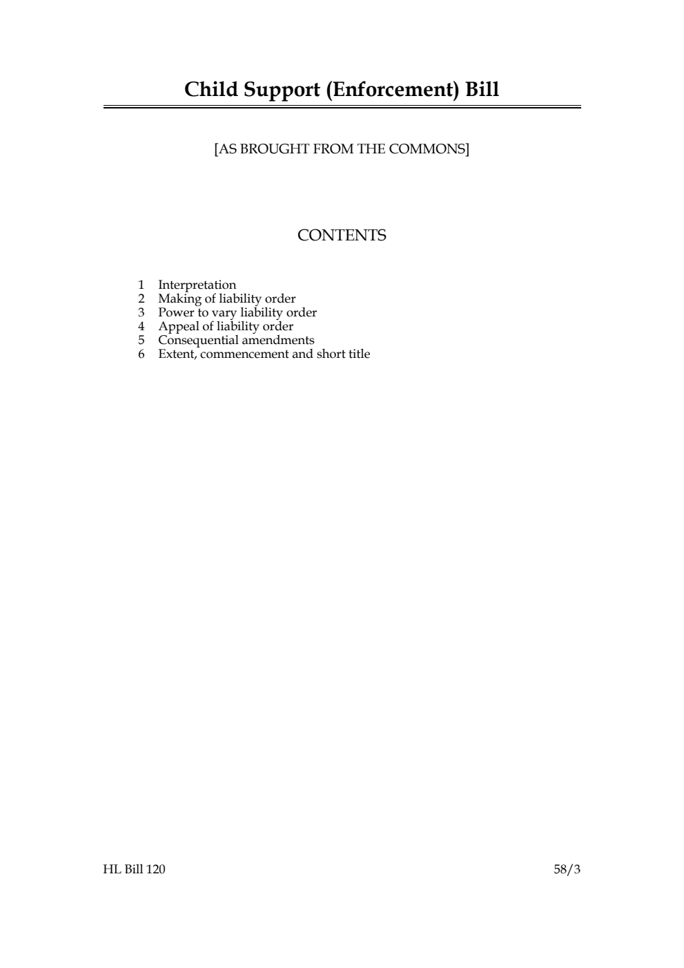 Child Support (Enforcement) Bill [as brought from the Commons]