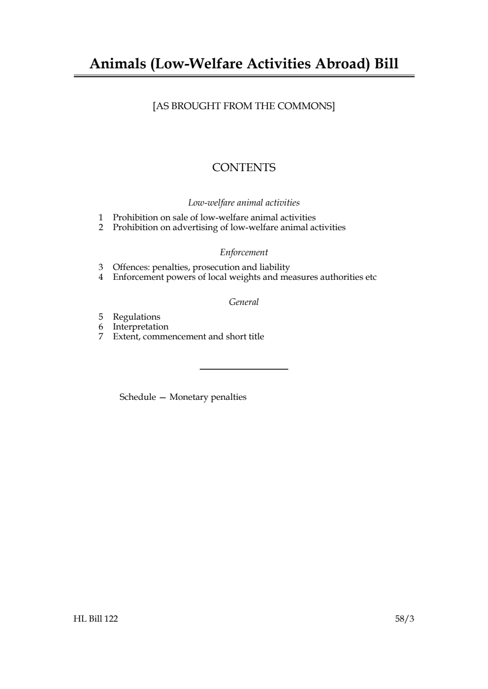 Animals (Low-Welfare Activities Abroad) Bill  [as brought from the Commons]