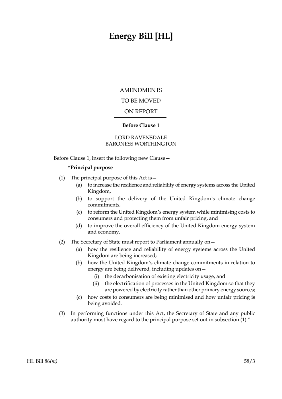 Energy Bill [HL] Amendments to be moved on Report