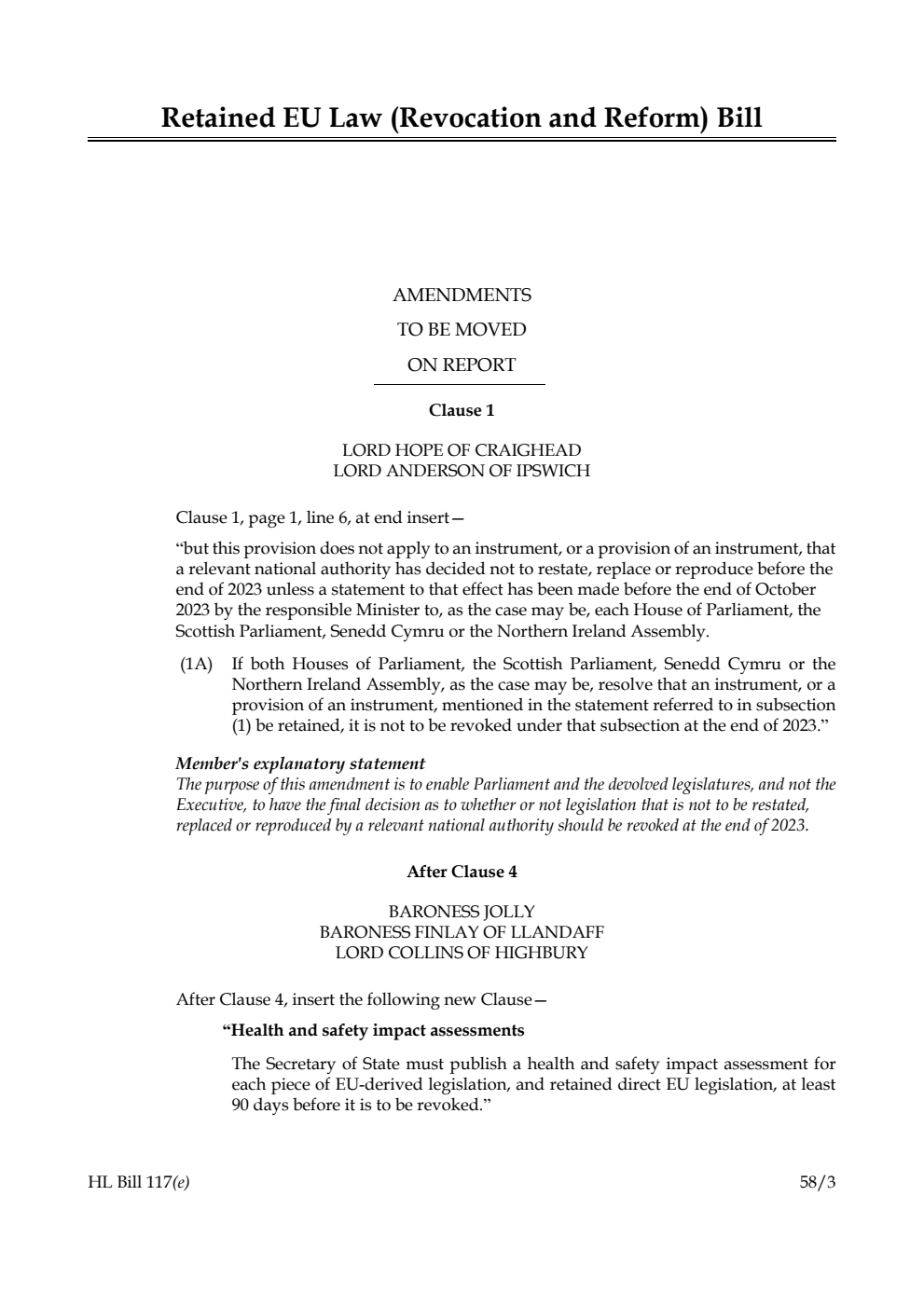 Retained EU Law (Revocation and Reform) Bill Amendments to be moved on Report