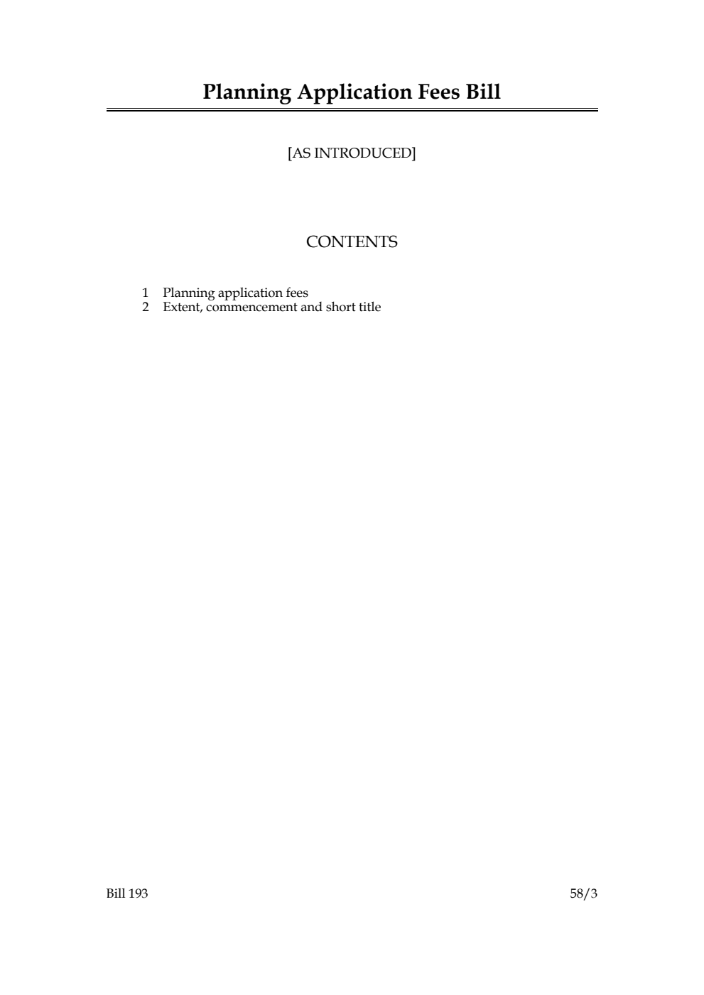 Planning Application Fees Bill