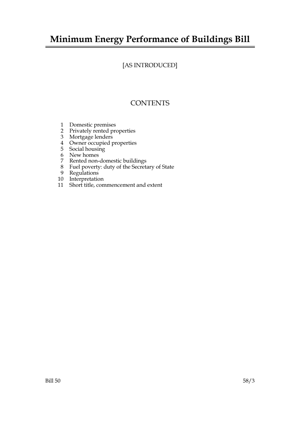 Minimum Energy Performance of Buildings Bill