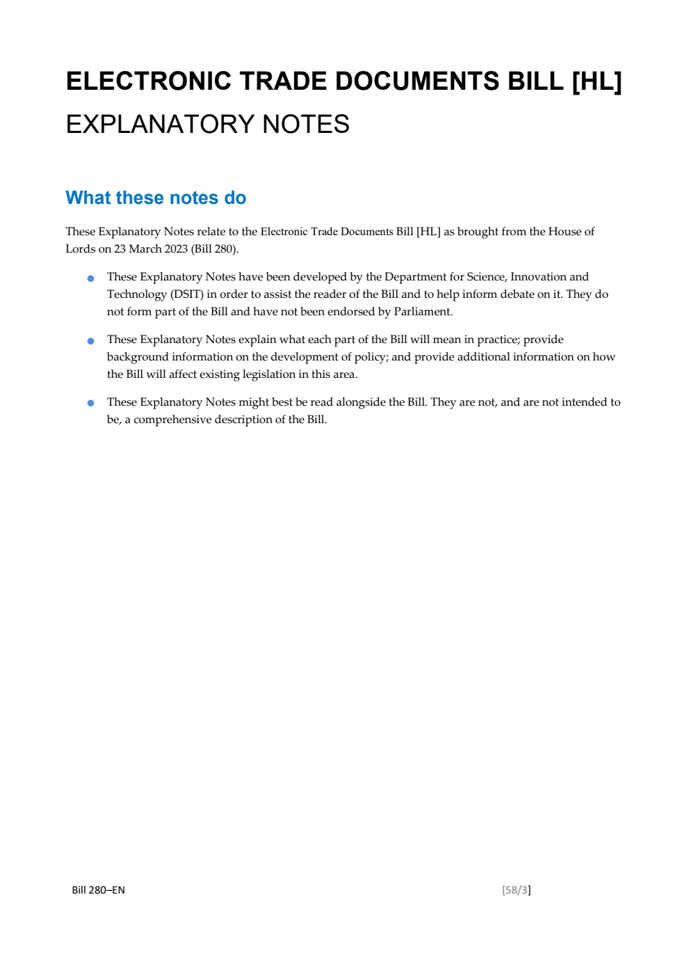 Electronic Trade Documents Bill Explanatory Notes