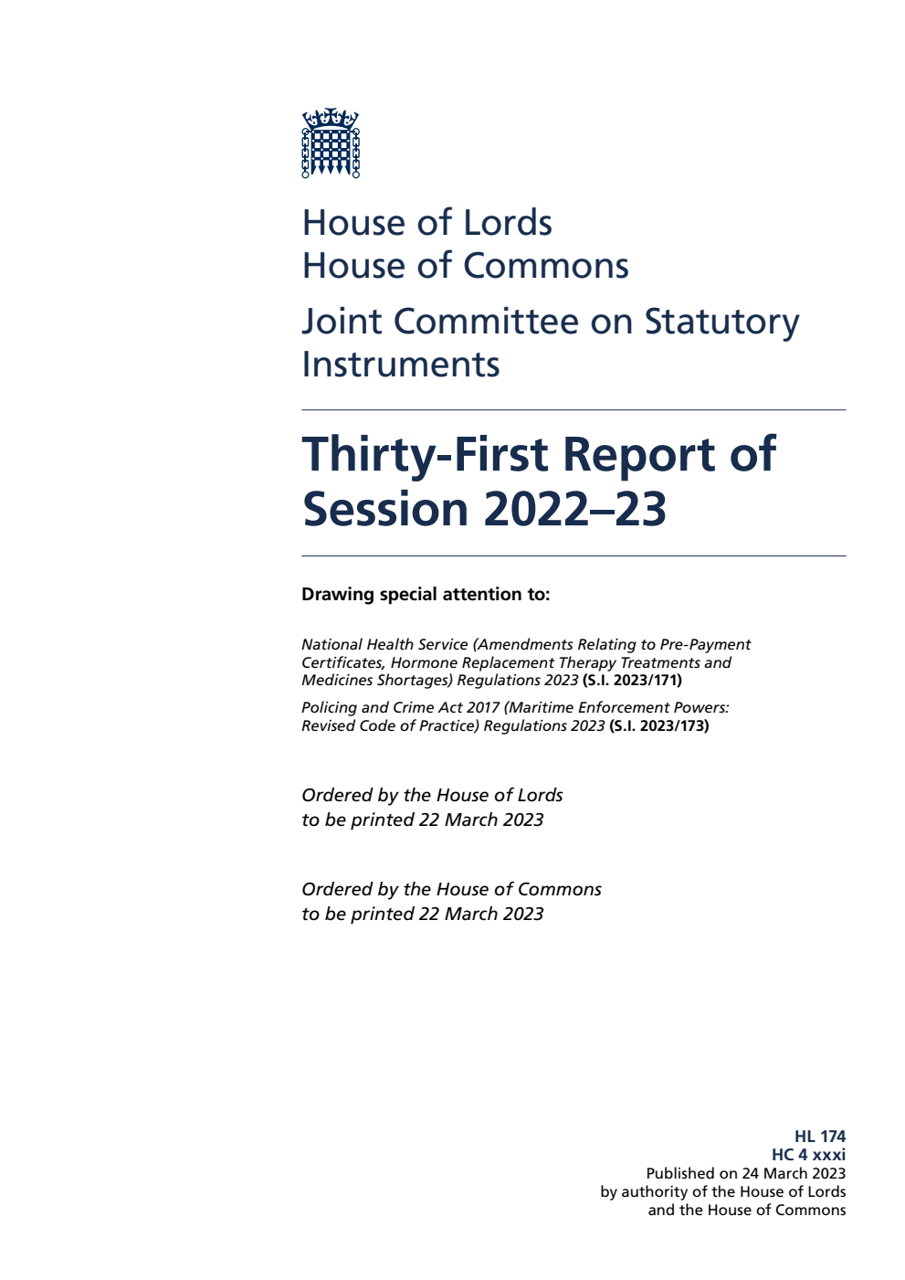 Joint Committee on Statutory Instruments 31st Report of Session 2022-23