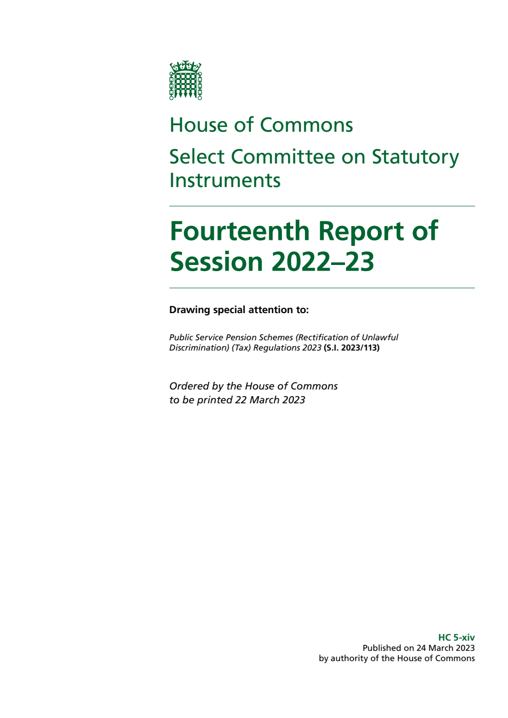 Statutory Instruments Committee 14th Report of Session 2022-23