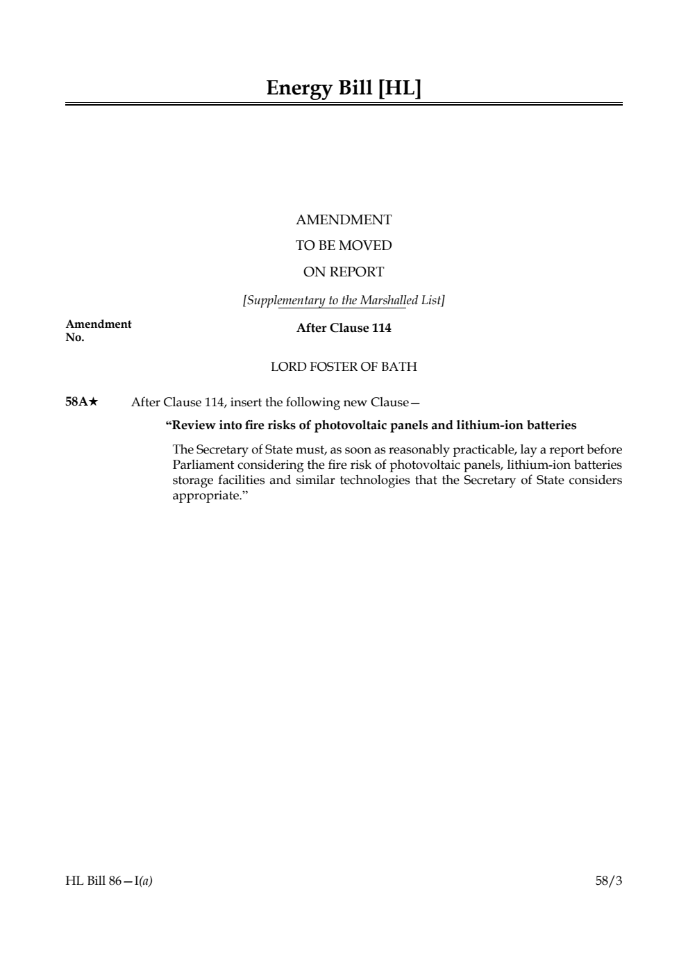 Energy Bill Amendment to be moved on Report [Supplementary to the Marshalled List]