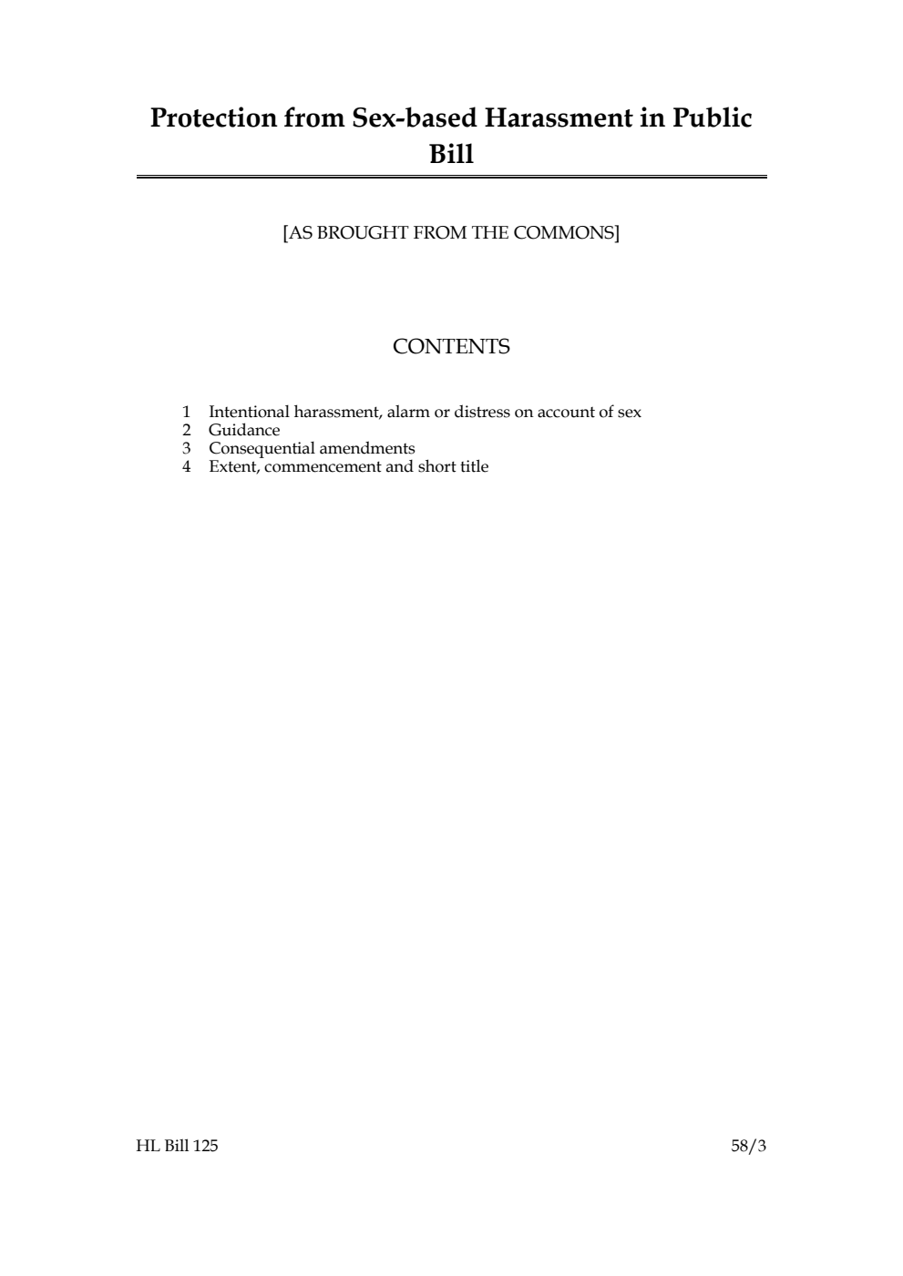 Protection from Sex-based Harassment in Public Bill [as brought from the Commons]