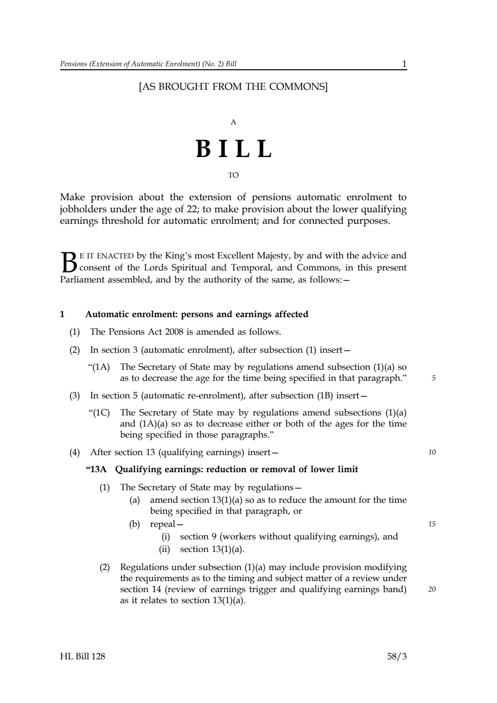 Pensions (Extension of Automatic Enrolment) (No. 2) Bill [as brought from the Commons]