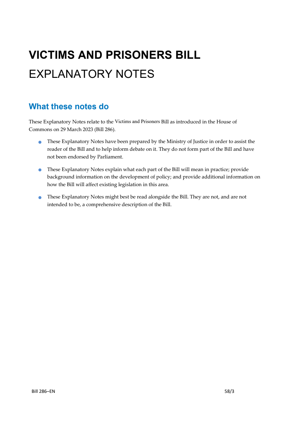 Victims and Prisoners Bill Explanatory Notes