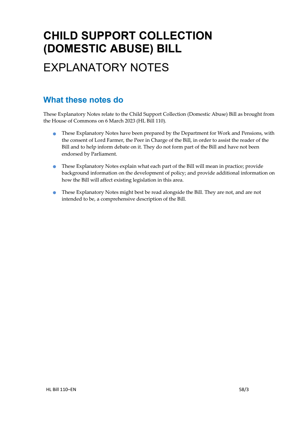 Child Support Collection (Domestic Abuse) Bill Explanatory Notes