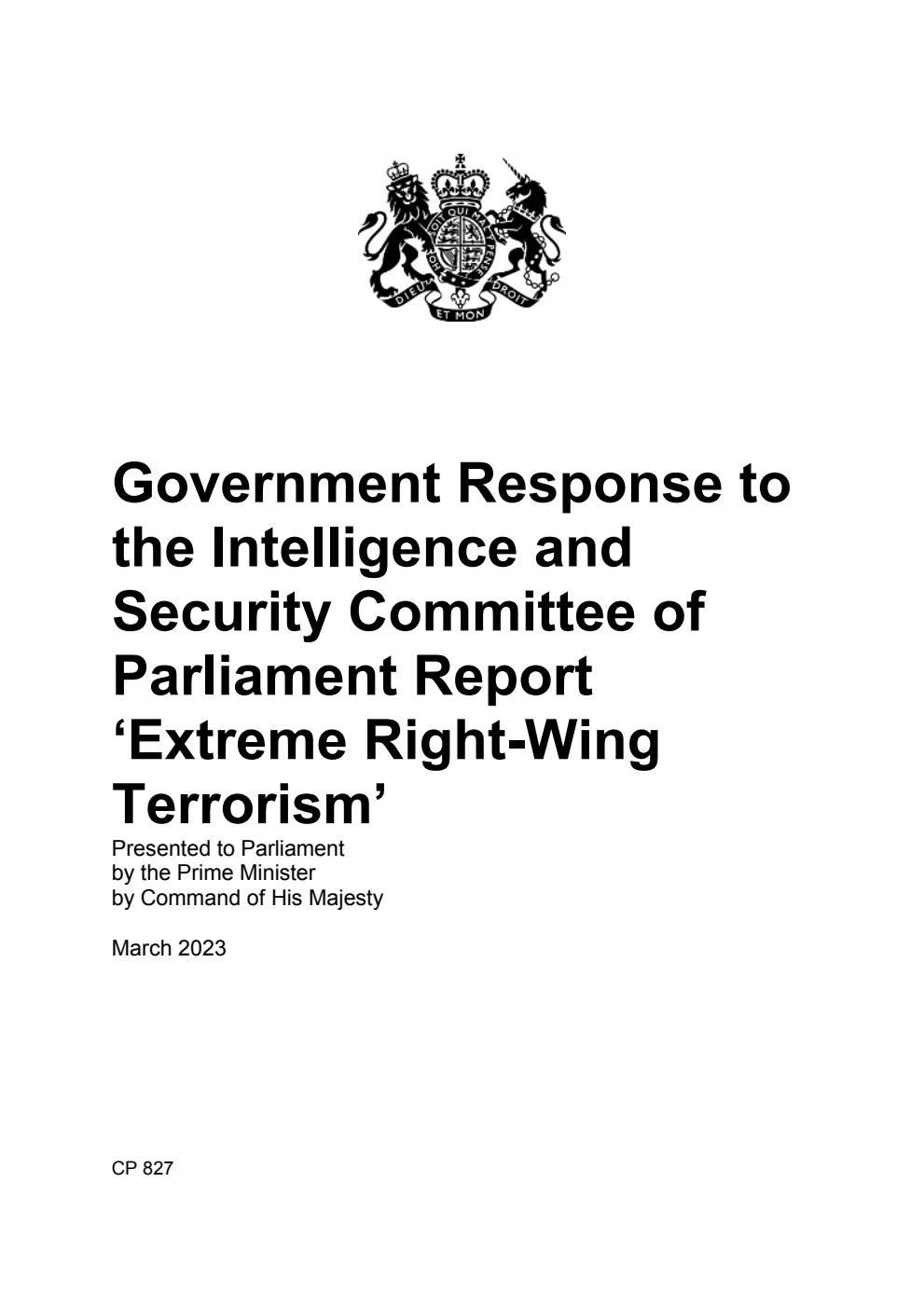 Government Response to the Intelligence and Security Committee of Parliament Report ‘Extreme Right-Wing Terrorism’
