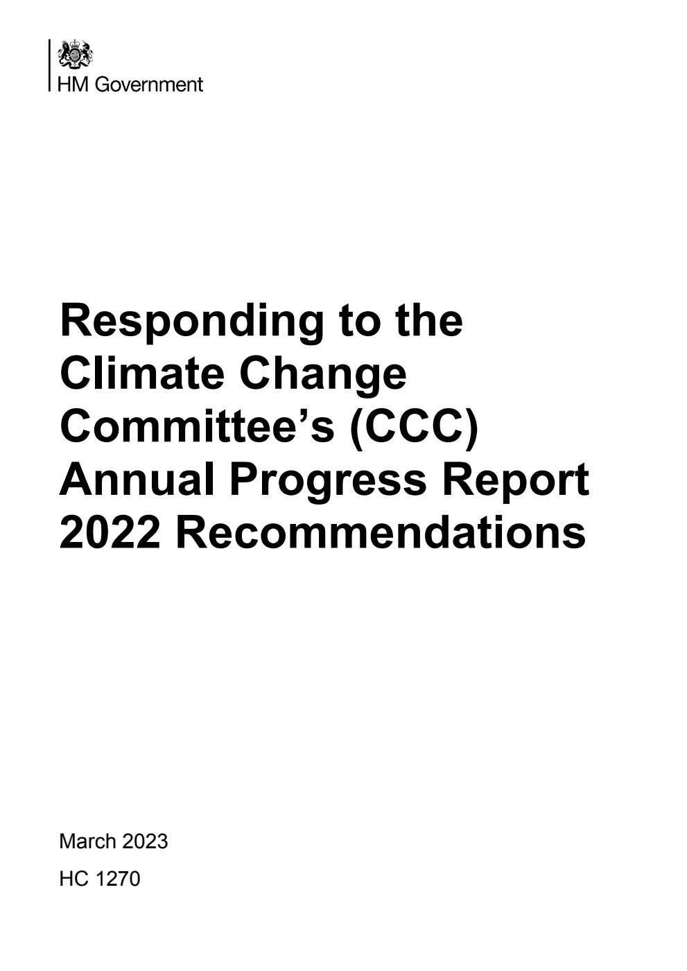 Responding to the Climate Change Committee’s (CCC) Annual Progress Report 2022 Recommendations