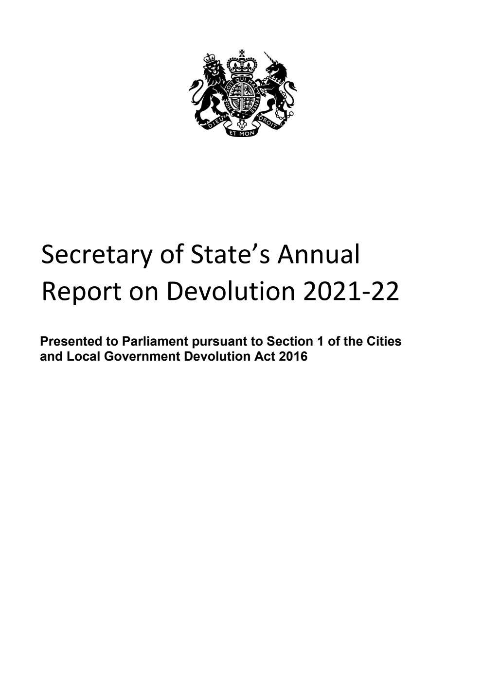 Secretary of State’s Annual Report on Devolution 2021-22